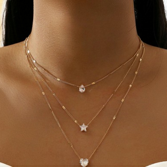 Zircon Necklace Multi-layer Five-pointed Star - Picture 2 of 5